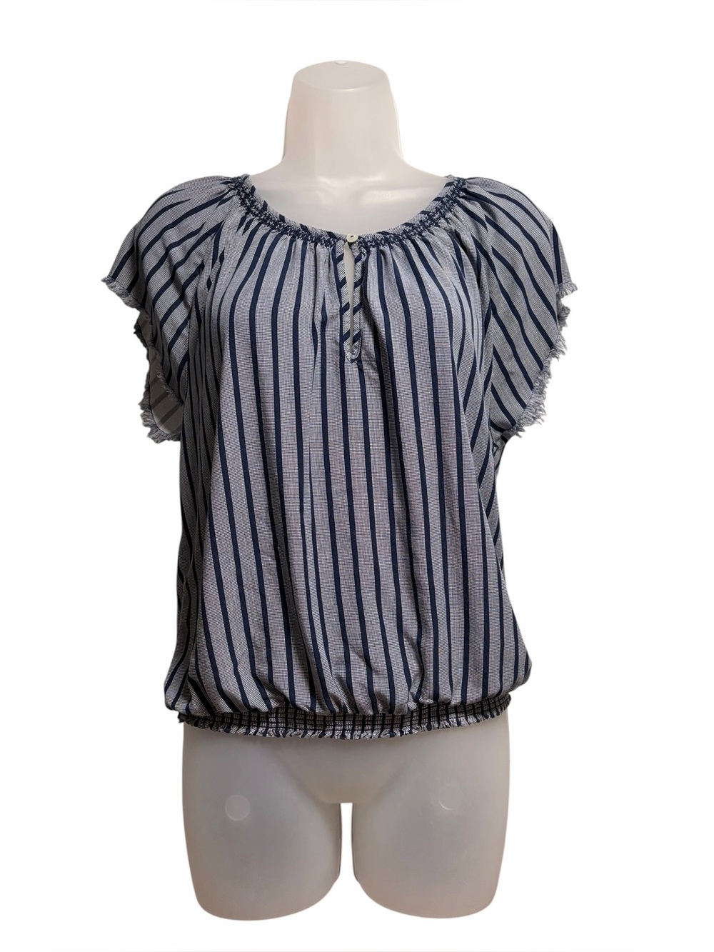 Carve Designs Ladies Navy Stripe Rayon Blouse Size Small